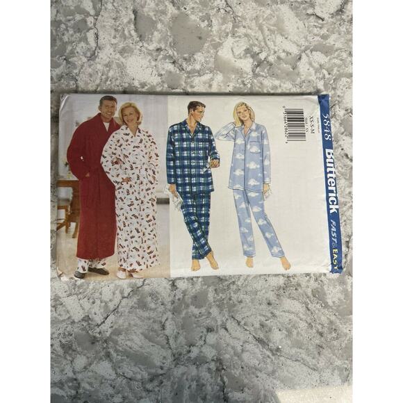 Butterick Pattern 5848 Sizes XS - M Easy Unisex Robe Belt Top Pants Uncut 1998 - Picture 1 of 3